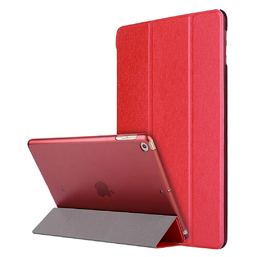 Etui en PU soie avec support tri-pliure rouge pour votre Apple iPad 10.2 (2019)