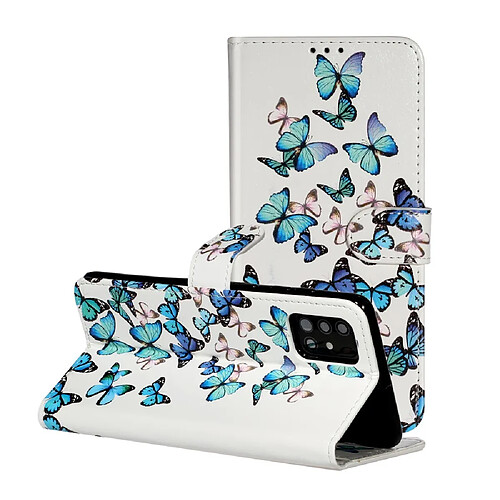 Etui en PU impression de motifs avec support papillons bleus pour votre Samsung Galaxy A51