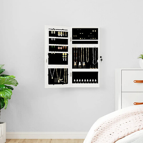 vidaXL Armoire à bijoux avec miroir et éclairage LED mural blanc