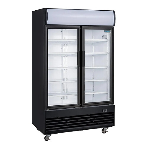 Frigo Professionnel Vitré Noir 2 Portes Battantes avec Caisson Lumineux Série G 950L - Polar