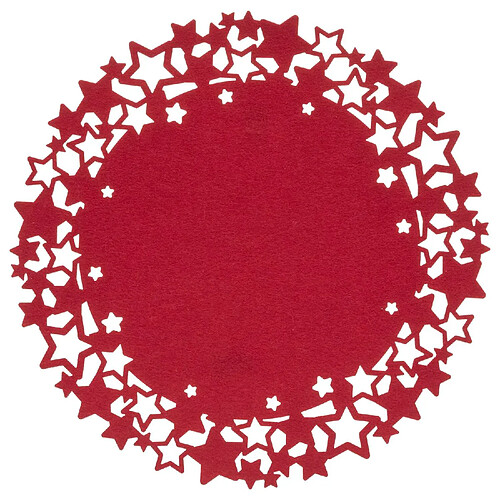 Atmosphera, Createur D'Interieur Lot de 6 sets de table de Noël rond motifs étoiles en feutrine Diam. 38 cm - Rouge