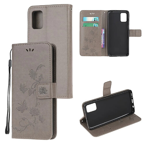 Etui en PU fleurs de papillon gris pour votre Samsung Galaxy A91/S10 Lite/M80s