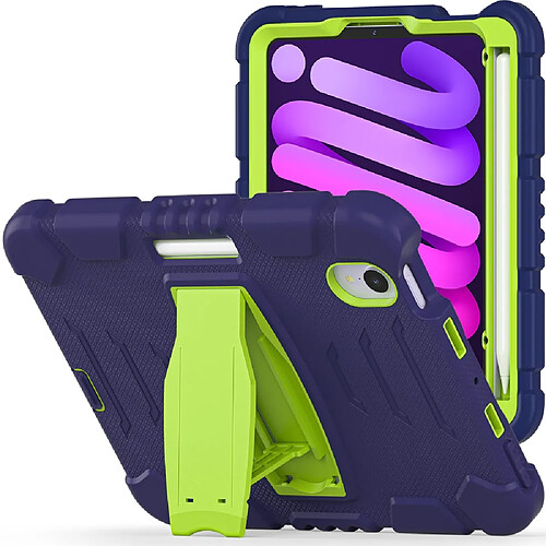 Coque en TPU quatre coins améliorés avec béquille Bleu marine/citron vert pour iPad mini (2021)