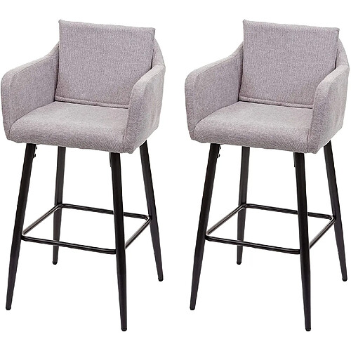 Decoshop26 Lot de 2 tabourets de bar avec repose-pieds en tissu gris clair et métal noir TDB04061