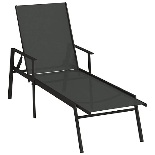 Helloshop26 Transat chaise longue bain de soleil lit de jardin terrasse meuble d'extérieur acier et tissu textilène noir 02_0012250