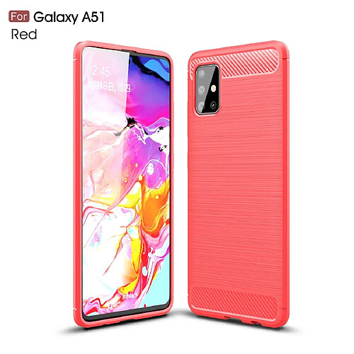 Wewoo Coque Souple Pour Galaxy A51 TPU en fibre de carbone texture brossé rouge