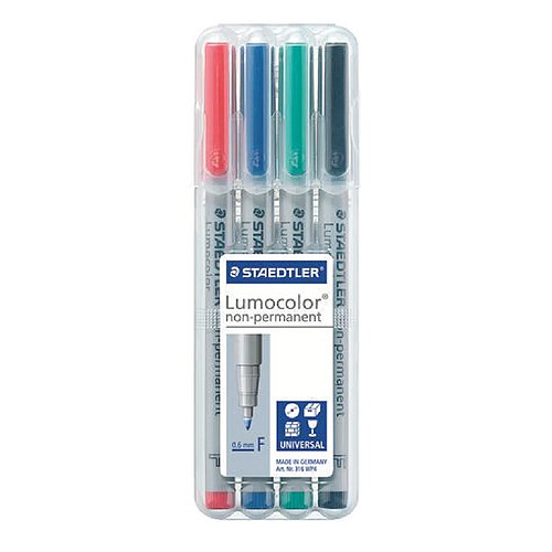 Stylo feutre non-permanent Staedtler Lumocolor couleurs assorties 0,6 mm - Pochette de 4