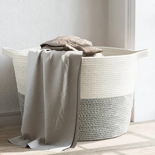 vidaXL Panier à linge gris et blanc Ø60x36 cm coton