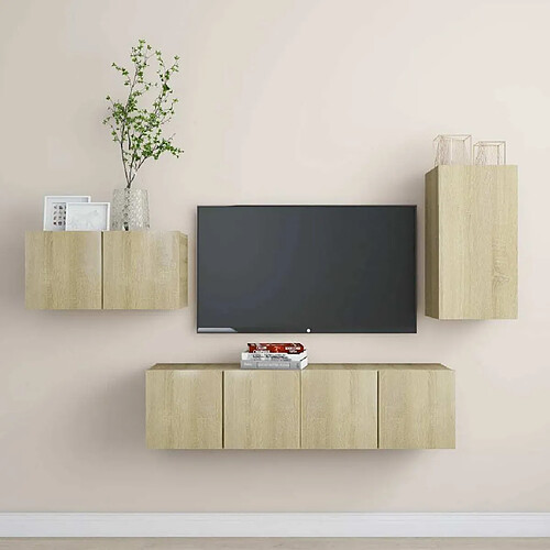 Maison Chic Ensemble de meubles TV 4 pcs | Banc TV Moderne pour salon | Meuble de Rangement - Chêne sonoma Aggloméré -MN86244