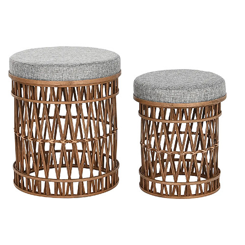 Pegane Set de 2 repose-pieds en bambou naturel et polyester gris