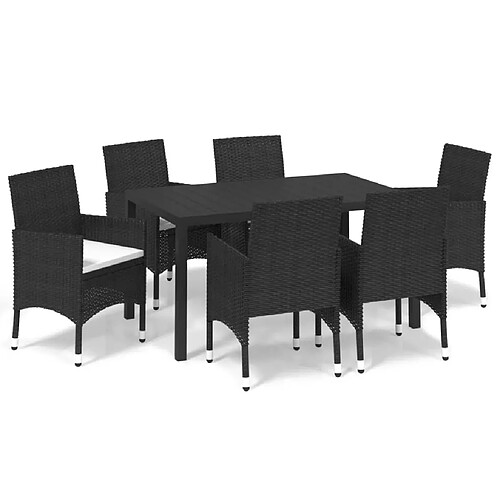 Maison Chic Mobilier à dîner 7 pcs de jardin avec coussins - Ensemble table et chaises d'extérieur - Salon/Mobilier de jardin classique Résine tressée Noir -MN61849