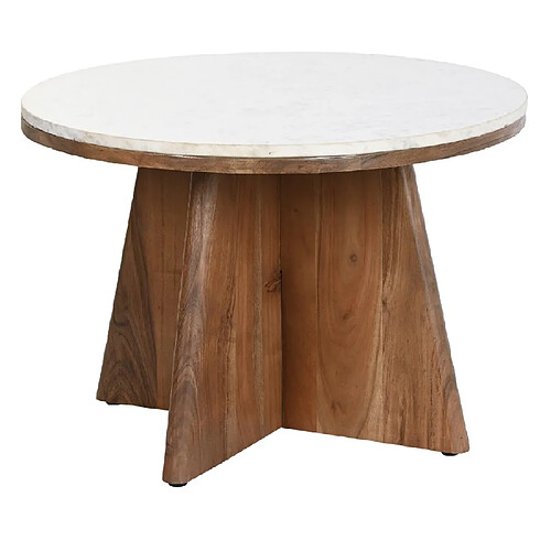 Pegane Table basse ronde en marbre blanc et bois d'acacia - Diamètre 70 x Hauteur 43 cm