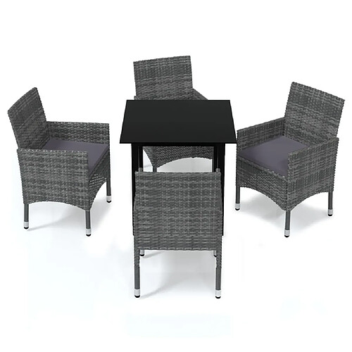 Maison Chic Mobilier à dîner 5 pcs de jardin avec coussins - Ensemble table et chaises d'extérieur - Salon/Mobilier de jardin classique Résine tressée Gris -MN38164