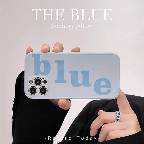 GUPBOO Étui pour iPhone13 Étui de téléphone portable simple anglais de personnalité bleue en silicone