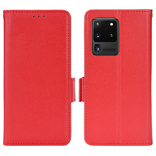 Etui en PU texture litchi, fermoir aimanté avec support rouge pour votre Samsung Galaxy S20 Ultra