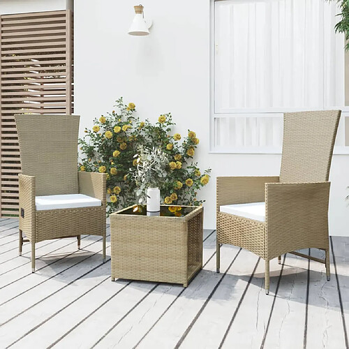 vidaXL Ensemble de salon de jardin 3 pcs beige poly rotin et acier