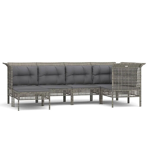 Maison Chic Salon de jardin 6 pcs + coussins - Mobilier/Meubles de jardin - Table et chaises d'extérieur Gris Résine tressée -MN72185