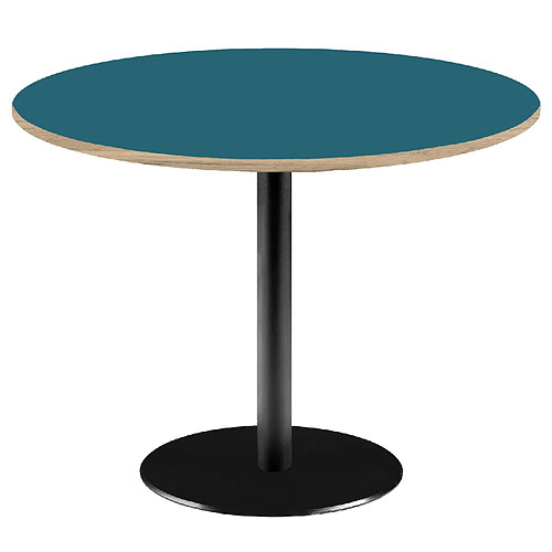 Restootab Table Ø120cm - modèle Rome bleu avec chants bois