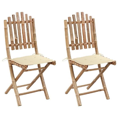 vidaXL Chaises pliables de jardin lot de 2 avec coussins Bambou