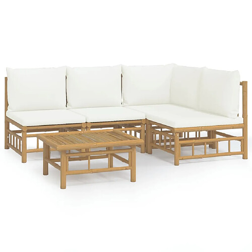 Maison Chic Salon de jardin 5 pcs + coussins - Mobilier/Meubles de jardin - Table et chaises d'extérieur blanc crème bambou -MN21712