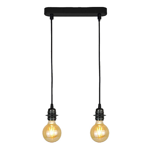 2 lampes suspension design en métal noir E27 compatible LED