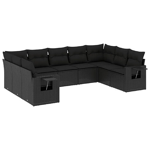 Maison Chic Ensemble Tables et chaises d'extérieur 9 pcs avec coussins,Salon de jardin noir résine tressée -GKD225948