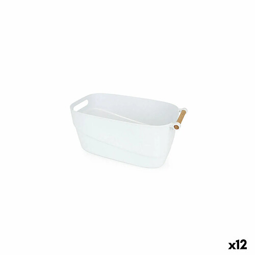 Panier Multi-usages Confortime Plastique Blanc Avec des poignées Bois 27 x 14,5 x 12 cm (12 Unités)