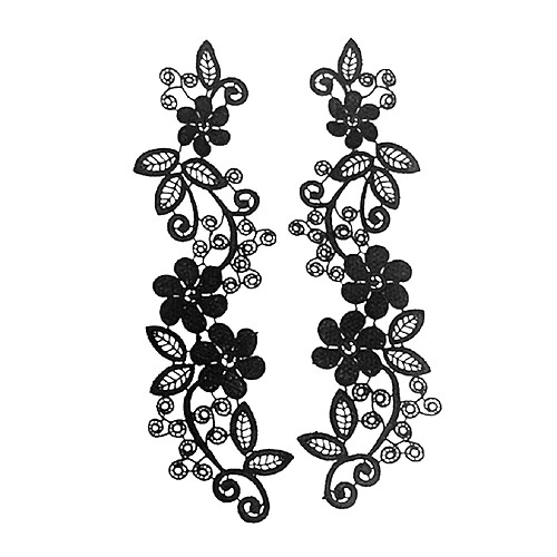 2pcs Brodé Venise Appliques Floral Dress Garniture Guipure Patches Noir