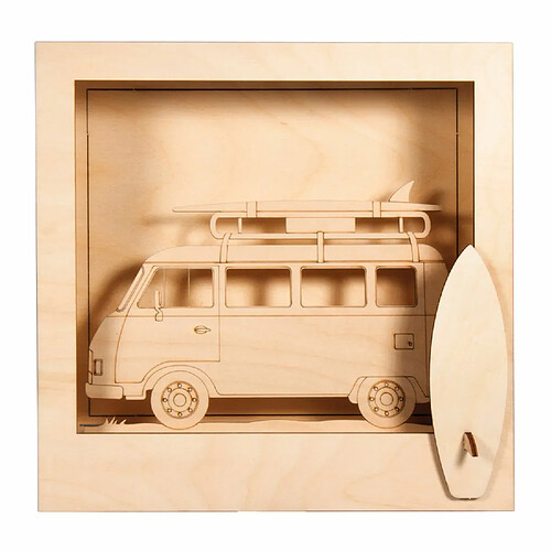 Rayher Kit Déco Cadre 3D à faire soi-même - Camping Car en bois - 24 cm