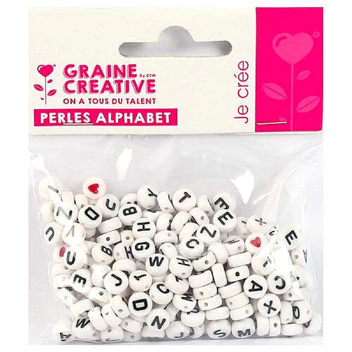 Graines Creatives Sachet de 250 Perles Alphabet Blanc