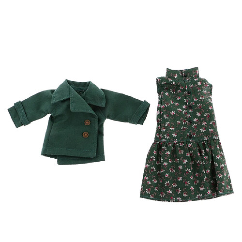 Vêtement Sans Manches Floral à Manches + Tenue Manteau Pour Poupées De 12 Po 'blythe Vert