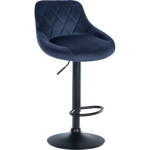 Decoshop26 Tabouret de bar en velours bleu coutures décoratives pivotant support métal noir TDB10665