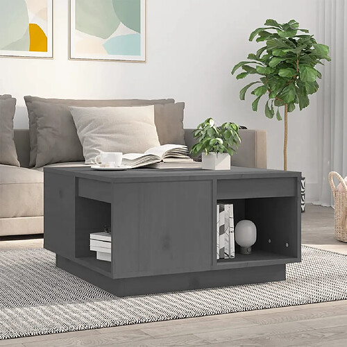 vidaXL Table basse Gris 60x61x32,5 cm Bois massif de pin