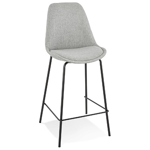 Alterego Tabouret snack mi-hauteur 'ALOE MINI' en tissu gris avec pied en métal