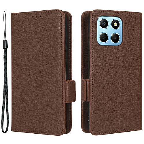 Etui en PU texture litchi, fermoir magnétique double, anti-chocs avec support pour votre Honor X8 5G - marron