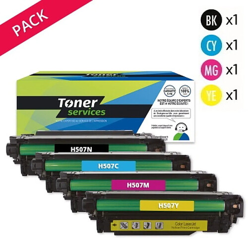 TONER SERVICES Compatible HP 507X/507A et Canon 732 Pack de 4 toners Noir et couleurs