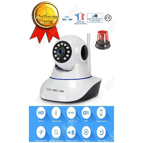 Tech Discount TD® Caméra de surveillance wifi extérieure sans fil intérieure factice ip dôme sécurité P2P haut parleur bébé moniteur vision noctur