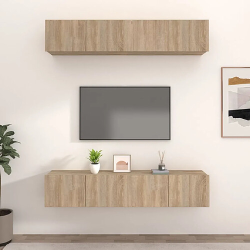 Maison Chic Meubles TV 4 pcs | Banc TV Moderne pour salon | Meuble de Rangement Chêne Sonoma 80x30x30 cm Bois d'ingénierie -MN31583