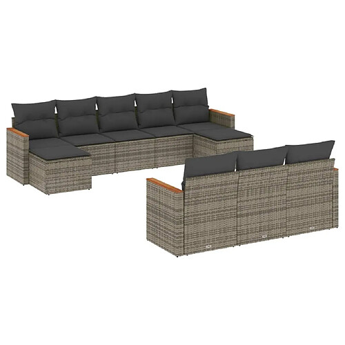 Maison Chic Salon de jardin avec coussins 10 pcs, Ensemble Tables et chaises de jardin, gris résine tressée -GKD621156