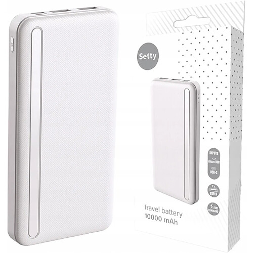 SANAG Setty Power Bank Chargeur De Batterie Lcd 10 000 Mah 2 Ports Usb Pour Tous Les Téléphones Portables, Samsung, Iphone, Xiaomi, Huawei, Batterie De Voyage, Couleur Blanche