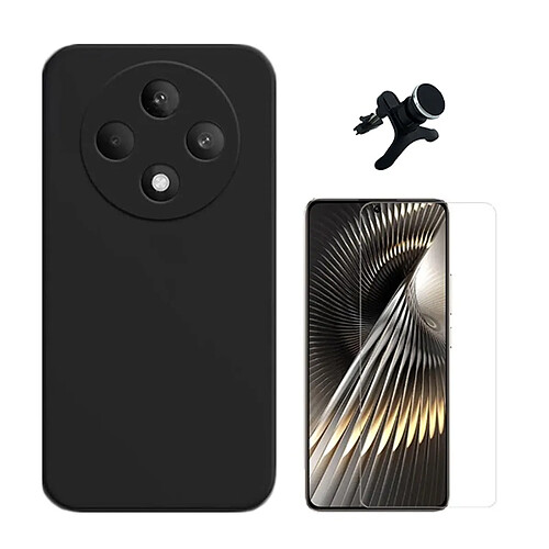 Kit Verre Trempé Clearglass + Housse Silicone Liquide + Support De Voiture Magnétique Phonecare Compatible avec Oppo Reno12 F 4G - Noir