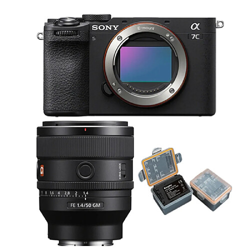 Sony Alpha A7C II noir Boîtier + Sony FE 50 mm f1.4 GM (SEL50F14GM) + batterie Kingma 2000 mAh (Sony NP-FZ100)