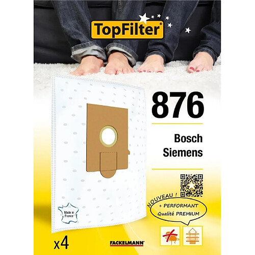 Sac TopFilter PREMIUM 64876 Bosch Siemens - Lot de 4 - TOPFILTER