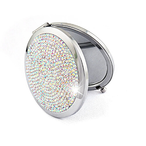 Wewoo Mini miroir de maquillage rond portable petit format pliant en métal incrusté de diamants couleur blanche