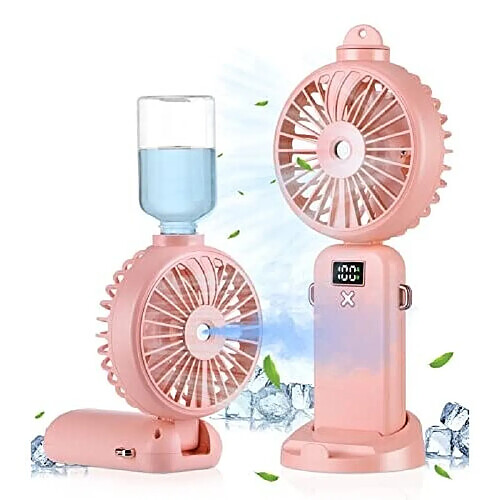 Ventilateur Portatif avec Jet de Brouillard d'Eau-Mini Ventilateurs Portables USB 3 en 1 Rechargeables, Ventilateur Portatif Puissant de 4000 mAh avec 5 Vitesses, Pliage du Petit Ventilateur,