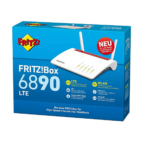 AVM FRITZ!Box 6890 LTE Routeur sans fil ISDN-WWAN-DSL commutateur 4 ports GigE 802.11a-b-g-n-ac Bi-bande adaptateur de téléphone…