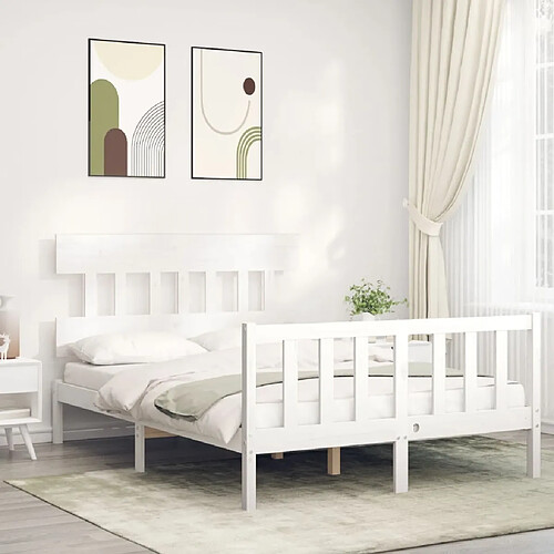 Maison Chic Lit adulte - Cadre Structure de lit avec tête de lit Contemporain blanc 140x200 cm bois massif -MN83134