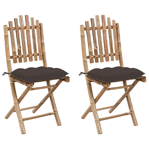 vidaXL Chaises pliables de jardin lot de 2 avec coussins Bambou