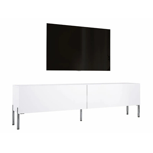 3XELIVING Meuble TV en couleur Blanc mat avec pieds droits en chrome, D: l : 170 cm, H : 52 cm, P : 32 cm