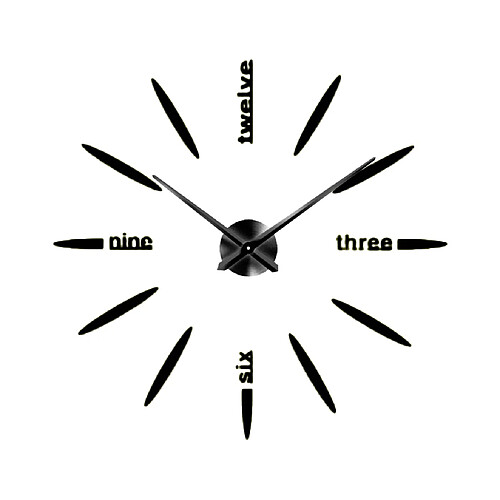 Horloge murale créative 3D DIY, horloge noire d'autocollants de nombres sans cadre modernes